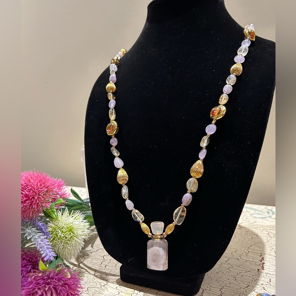 White agate stone with citrine necklace with bottle pendant 💕